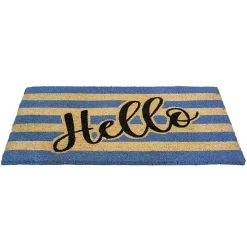 Blue Striped Hello Doormat