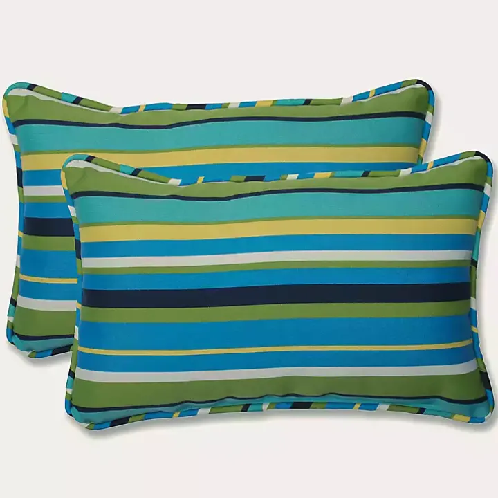Blue Topanga Striped Outdoor Pillows, Set of 2