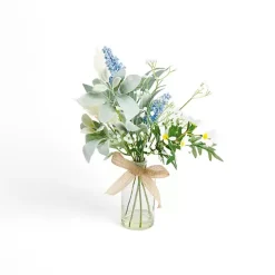 Blue Wildflower Arrangement in Glass Vase