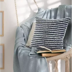 Blue Wispy Ways Tufted Stripes Cotton Pillow