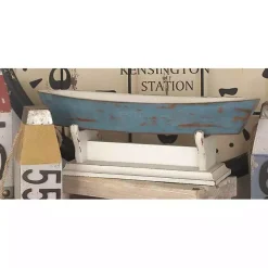 Blue Wood Boat Sculpture