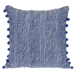 Blue Woven Pom Pom Pillow