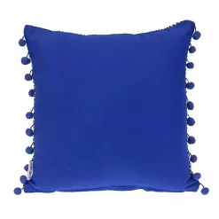 Blue Woven Pom Pom Pillow