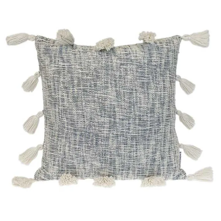 Blue Woven Texture Tassel Pillow