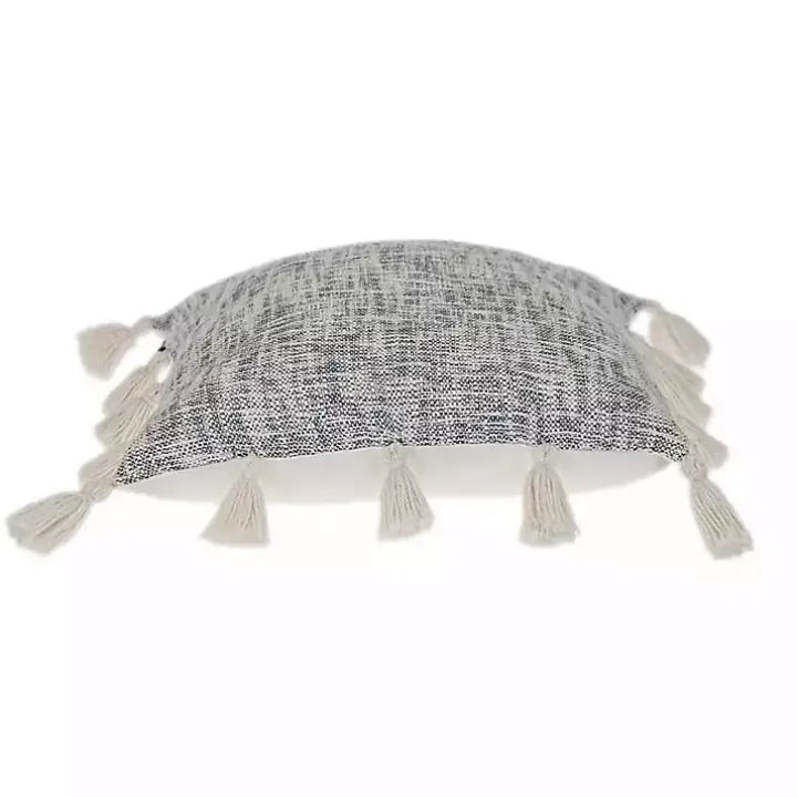 Blue Woven Texture Tassel Pillow