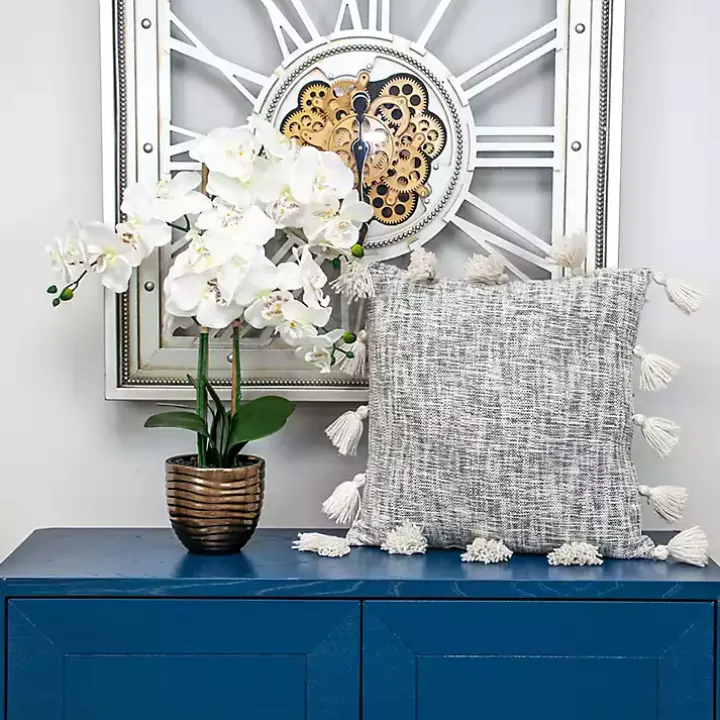 Blue Woven Texture Tassel Pillow
