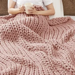 Blush Hand Made Chunky Double Knit Throw Blanket