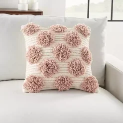 Blush Tufted Pom Poms Throw Pillow