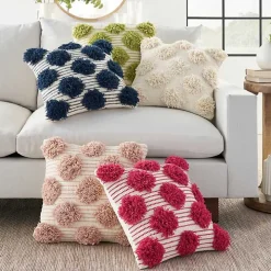 Blush Tufted Pom Poms Throw Pillow