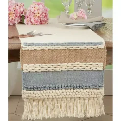 Boho Blue and Cream Woven Wool Table Runner