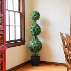 Boxwood Triple Topiary in Decorative Black Pot