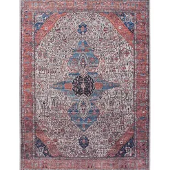 Brick Vintage Medallion Washable Area Rug, 5x7
