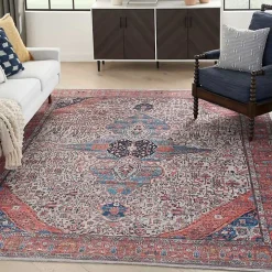 Brick Vintage Medallion Washable Area Rug, 5x7