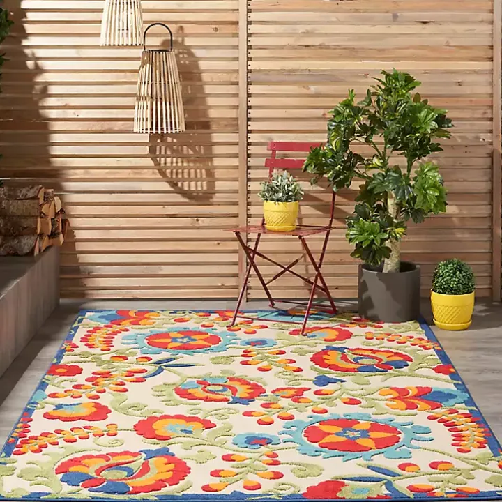 Bright Abstract Floral Outdoor Area Rug, 5x7