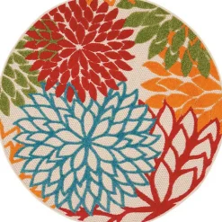 Bright Leaves Round Outdoor Area Rug, 5x5