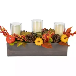 Bright Pumpkin and Leaves Candle Centerpiece