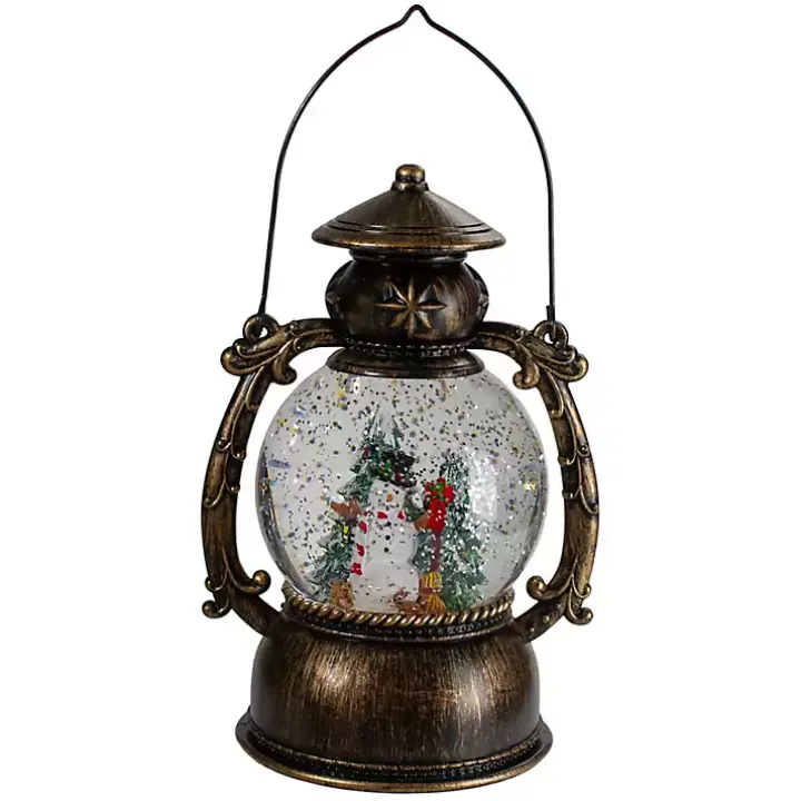 Bronze Snowman and Trees Snow Globe