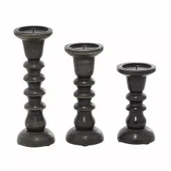 Bronze Wood Column Candle Holders, Set of 3