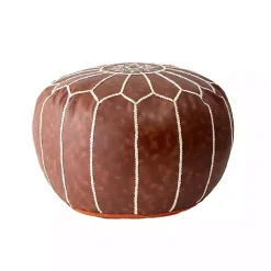 Brown Faux Leather Pouf