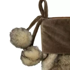 Brown Fur and Corduroy Pom Stocking