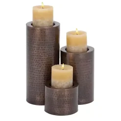 Brown Hammered Metal Candle Holders, Set of 3