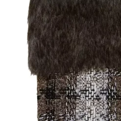 Brown Knitted Plaid Fur Cuff Stocking