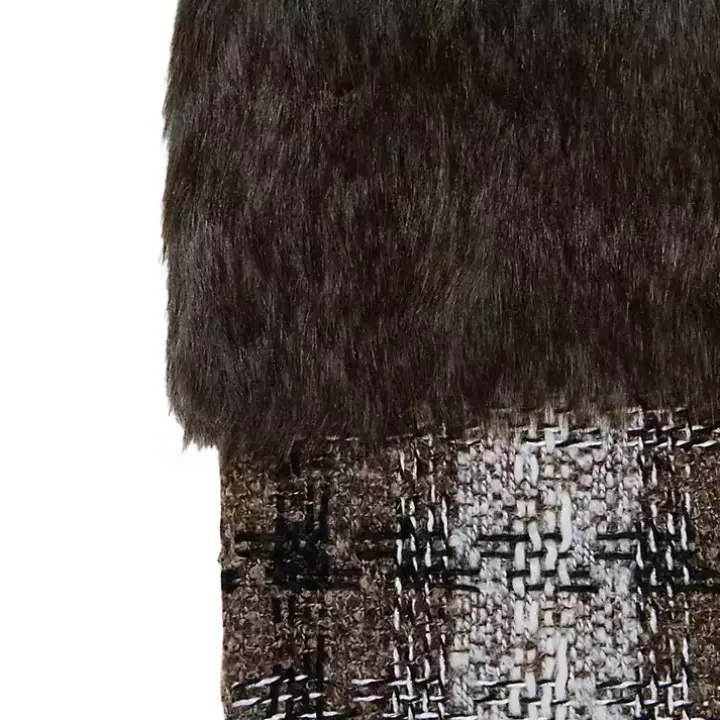 Brown Knitted Plaid Fur Cuff Stocking