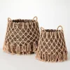 Brown Macrame Overlay Baskets, Set of 2