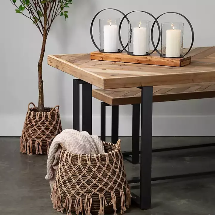 Brown Macrame Overlay Baskets, Set of 2