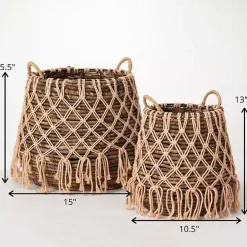 Brown Macrame Overlay Baskets, Set of 2