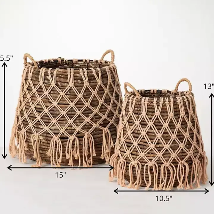 Brown Macrame Overlay Baskets, Set of 2
