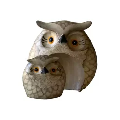 Brown Metal Nesting Owl Figurines, Set of 2