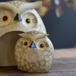 Brown Metal Nesting Owl Figurines, Set of 2