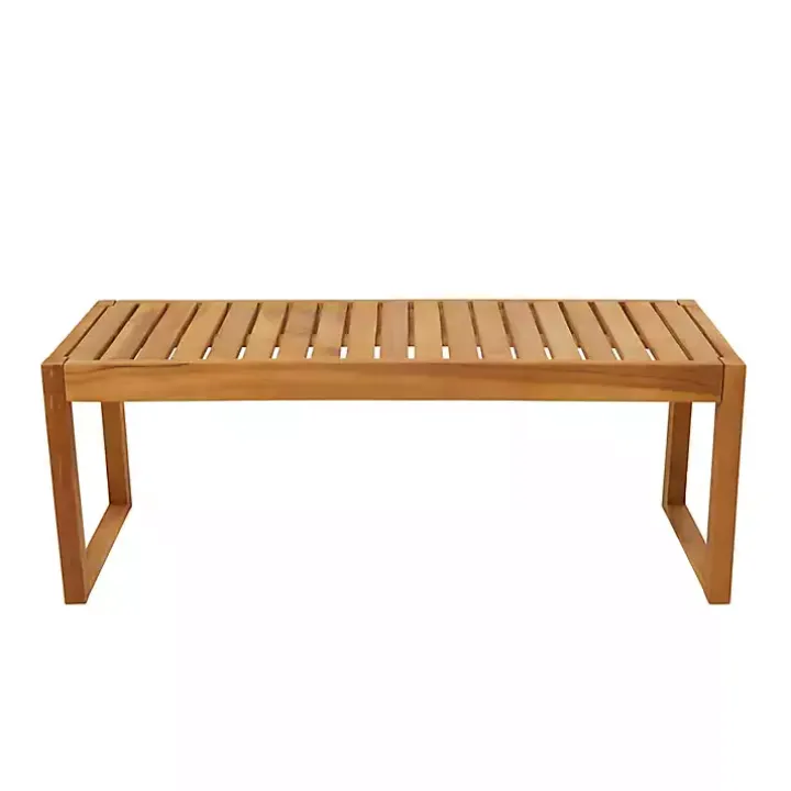 Brown Teak Wood Slatted Outdoor Coffee Table