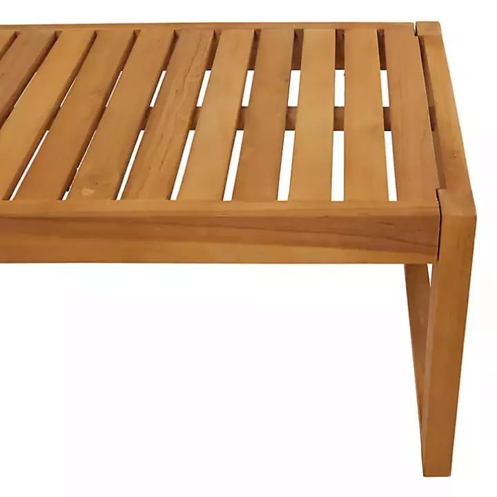 Brown Teak Wood Slatted Outdoor Coffee Table