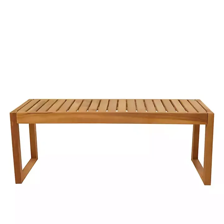 Brown Teak Wood Slatted Outdoor Coffee Table