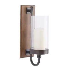 Brown Wood Sconce with Glass Holder