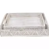 Brushed White Chevron Carved Trays, Set of 2