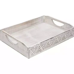 Brushed White Chevron Carved Trays, Set of 2