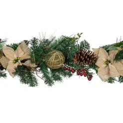 Burlap Poinsettias and Moss Balls Garland