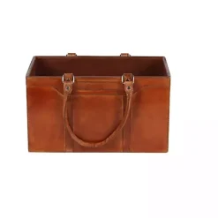 Camel Rustic Leather Magazine Rack Basket