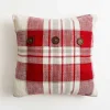 Candy Cane Plaid Button Pillow