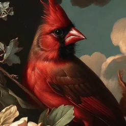 Cardinal Floral Dutch Framed Canvas Art Print