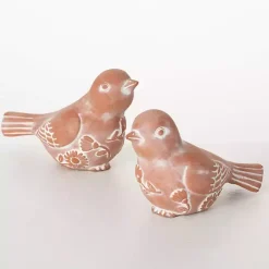 Carved Terracotta Bird Figurines, Set of 2