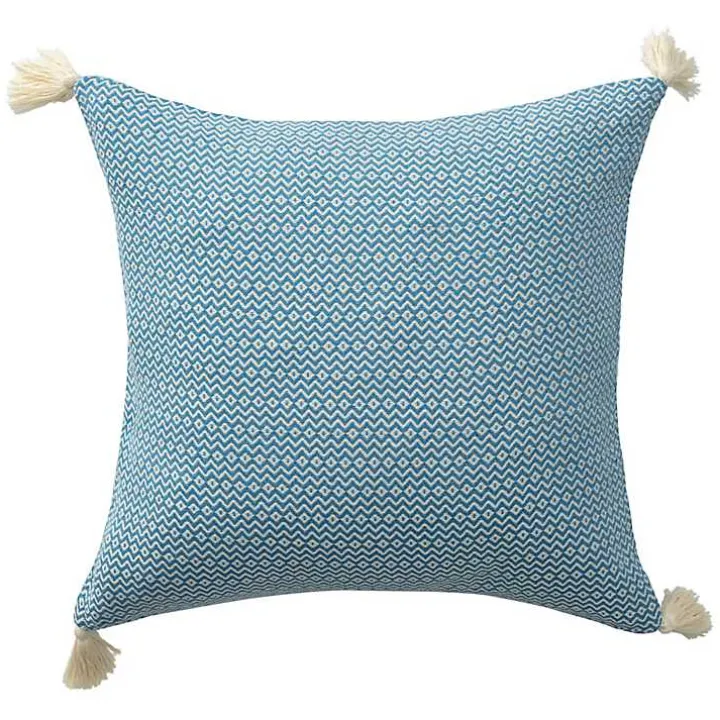 Cerulean Chevron Organic Cotton Throw Pillow