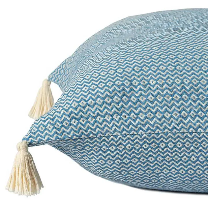 Cerulean Chevron Organic Cotton Throw Pillow