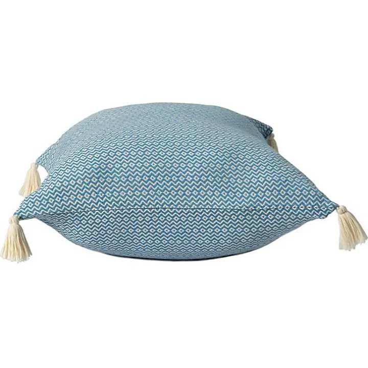 Cerulean Chevron Organic Cotton Throw Pillow