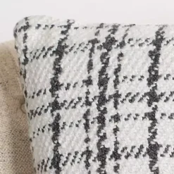 Charcoal and White Boucle Plaid Pillow
