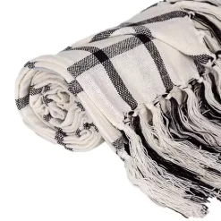 Charcoal and White Plaid Tassel Throw