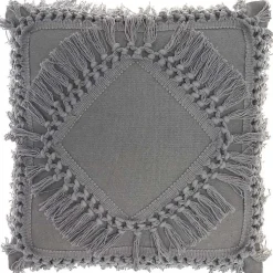 Charcoal Diamond Fringe Throw Pillow